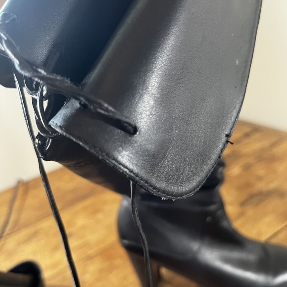 Blondi Knee High Tall Black Leather Heeled Boots Size 8.5 Zip up calf & Lace up - Picture 10 of 13